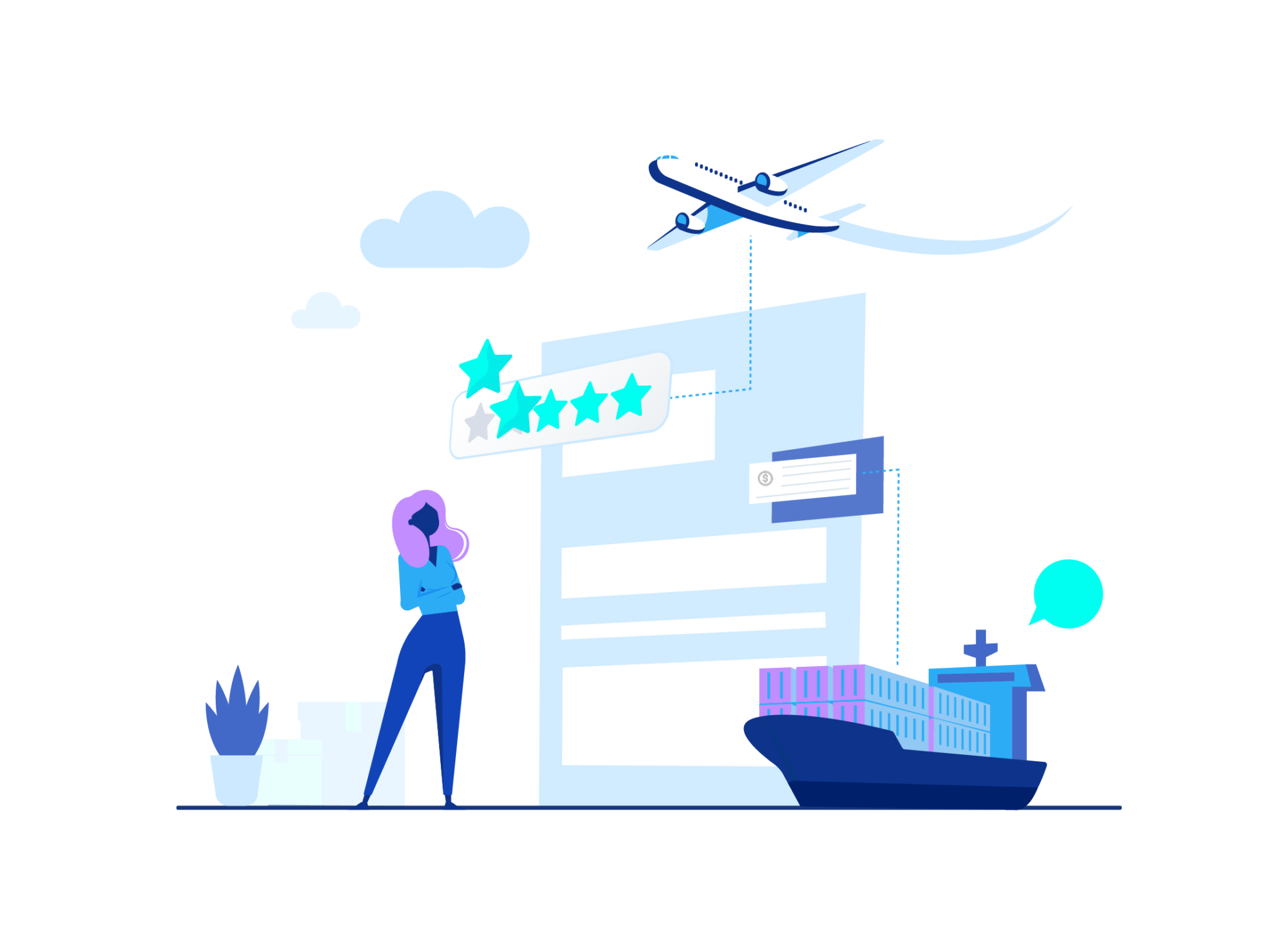 Freightos new brand colors in an illustration showcasing global freight services